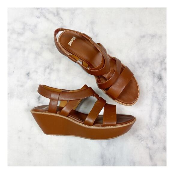 Camper Damas Strappy Caged Leather Slingback Wedge Sandals - Picture 1 of 10